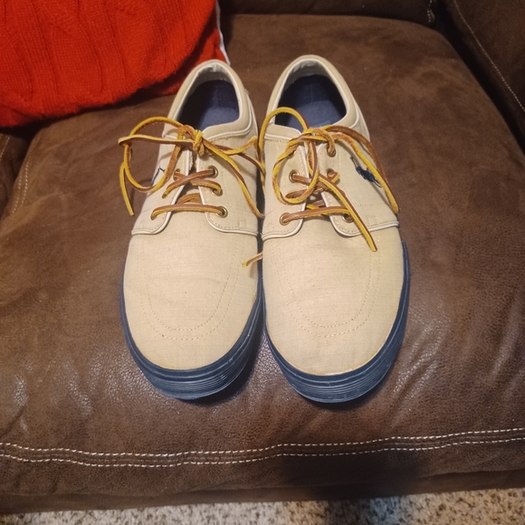 Ralph Lauren Faxon Low-Top Canvas Sneakers, size 11D, tan, navy - Picture 7 of 13